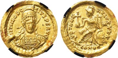 Лот №2,  Византийская Империя. Император Феодосий II. Солид 430-440 гг. В слабе RNGA XF det.
