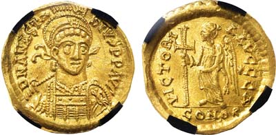 Лот №3,  Византийская Империя. Император Анастасий II. Солид 492-507 гг. В слабе RNGA AU det.