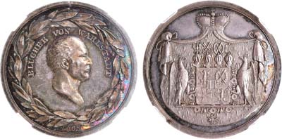 Лот №525, Медаль 1815 года. В честь Г. Блюхера фон Вальштадта. В слабе ННР MS 64.