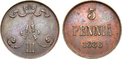 Лот №1000, 5 пенни 1888 года.