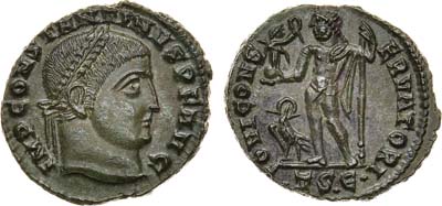 Лот №19,  Римская Империя. Император Константин I Великий. Фоллис 316-317 гг.