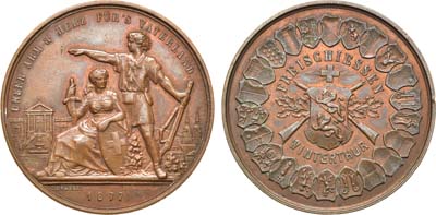 Лот №29,  Швейцария. Кантон Цюрих. Медаль 1877 года. Стрелковая. Кантональный стрелковый фестиваль в Винтертуре.