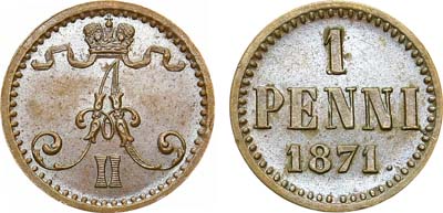 Лот №776, 1 пенни 1871 года. В слабе ННР MS 64.