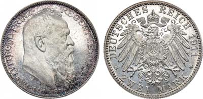 Лот №58,  Германская империя. Королевство Бавария. Принц-регент Луитпольд. 2 марки 1911 года.