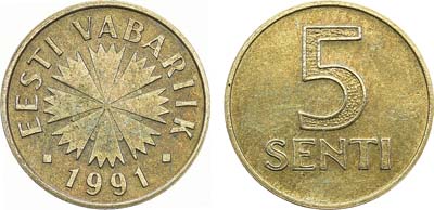 Лот №106,  Эстония. Вторая республика. 5 центов 1991 года. 