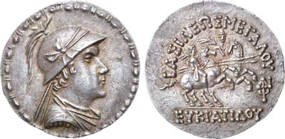 Лот №1,  Бактрия. Греко-Бактрийское царство. Царь Евкратид I. Тетрадрахма 170-145 гг. до н.э.