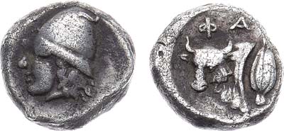 Лот №4,  Древняя Греция. Кесария и Агриппия. Диобол 400-350 гг. до н.э.