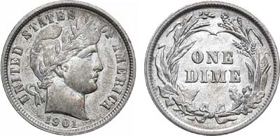 Лот №97,  США. Дайм (10 центов) 1901 года.