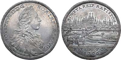 Лот №230,  Германия. Вольный имперский город Регенсбург. С портретом императора Иосифа II. Талер 1766 года.