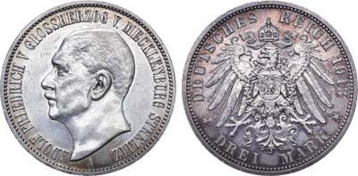 Лот №243,  Германская империя. Великое герцогство Мекленбург-Стрелиц. Великий герцог Адольф Фридрих V. 3 марки 1913 года.
