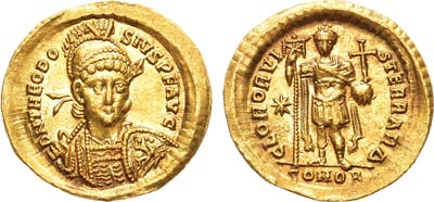 Лот №82,  Византийская империя. Император Феодосий II. Солид 424-425 гг.