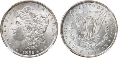Лот №211,  США. 1 доллар 1885 года. В слабе NRG MS 64.