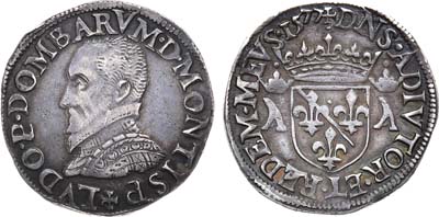 Лот №214,  Королевство Франция. Княжество Домб. Князь Людовик III де Бурбон. Тестон 1577 года.