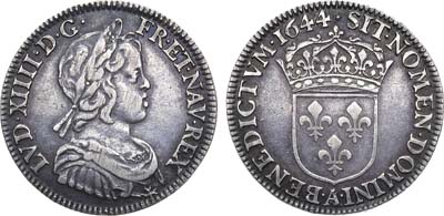 Лот №215,  Королевство Франция. Король Людовик XIV. 1/4 экю 1644 года.