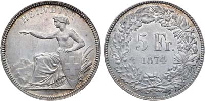 Лот №230,  Швейцарская конфедерация. 5 франков 1874 года.