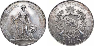 Лот №239,  Швейцарская конфедерация. 5 франков 1885 года. Стрелковый фестиваль в Берне.