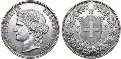 Лот №241,  Швейцарская конфедерация. 5 франков 1907 года.