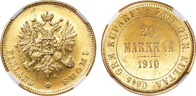 Лот №912, 20 марок 1910 года. L. В слабе NRG MS 63.