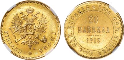 Лот №935, 20 марок 1912 года. S. В слабе NRG MS 63.