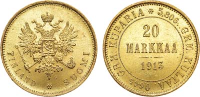 Лот №942, 20 марок 1913 года. S. В слабе ННР MS 64.