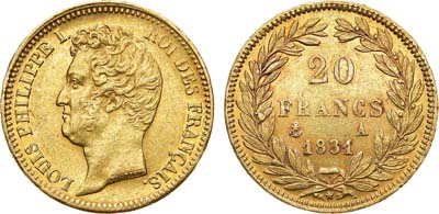 Лот №225,  Королевство Франция. Король Луи-Филипп I. 20 франков 1831 года.