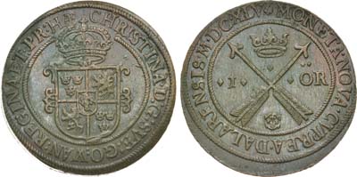 Лот №230,  Королевство Швеция. Королева Кристина. 1 эре 1645 года.