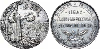 Лот №873, Медаль 1914 года. Рижского Центрального сельско-хозяйственного общества.