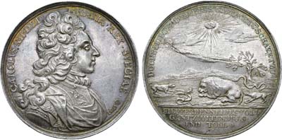 Лот №222, Медаль 1700 года. Королевство Швеция. Король Карл XII. Медаль 1700 года. В память победы над русской армией в Нарвской битве.