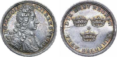 Лот №225, Медаль 1700 года. Королевство Швеция. Король Карл XII. Медаль 1700 года. В память победы над русской армией в Нарвской битве.