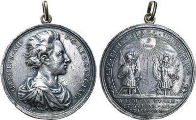 Лот №227, Медаль 1702 года. Королевство Швеция. Король Карл XII. Медаль 1702 года. За победы при Риге и Клишове.