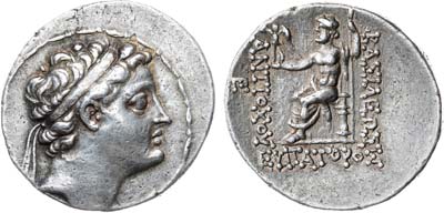 Лот №15,  Древняя Греция. Царство Селевкидов. Царь Антиох V Евпатор. Тетрадрахма 164-162 гг до н.э.