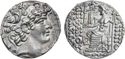 Лот №21,  Древняя Греция. Царство Селевкидов. Царь Филипп I Филадельф. Посмертный выпуск под римским правлением Авла Габиния. Тетрадрахма 57-55 гг до н.э.