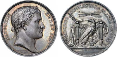 Лот №10,  Коллекция. Франция. Первая империя. Император Наполеон Бонапарт. Медаль 1805 года. В память о снятии лагеря в Булони и переправе через Рейн.