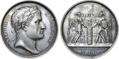 Лот №16,  Коллекция. Франция. Первая империя. Император Наполеон Бонапарт. Медаль 1806 года. В память конфедерации Рейна.