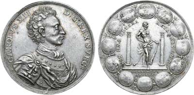 Лот №1,  Коллекция. Германия. Медаль 1706 года. В память военных побед короля Швеции Карла XII 1700-1706 гг.