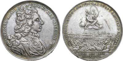 Лот №27,  Коллекция. Швеция. Королевство. Король Карл XII. Медаль 1700 года. В память осады Риги.