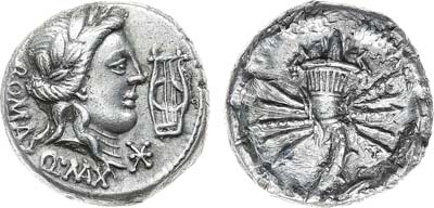 Лот №446,  Римская республика. Квинт Фабий Максим Кунктатор. Денарий 82-80 гг. до н.э.