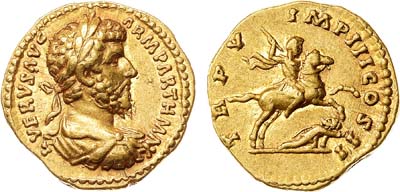 Лот №460,  Римская империя. Император Луций Вер. Ауреус 166 года.