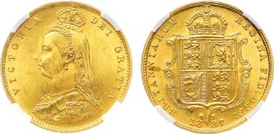 Лот №547,  Великобритания. Королева Виктория. 1/2 соверена (1/2 фунта) 1887 года. В слабе NRG MS 64.
