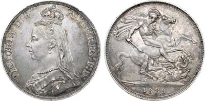 Лот №548,  Великобритания. Королевство. Королева Виктория. 1 крона 1889 года.