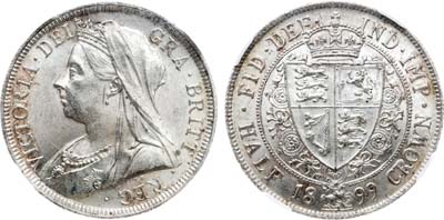 Лот №549,  Великобритания. Королева Виктория. 1/2 кроны 1899 года. В слабе ННР MS 65.
