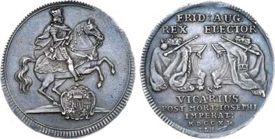 Лот №559,  Германия. Курфюршество Саксония. Альбертинская линия. Викарий курфюрст Фридрих Август. 1/2 талера 1711 года. На смерть императора Иосифа I.