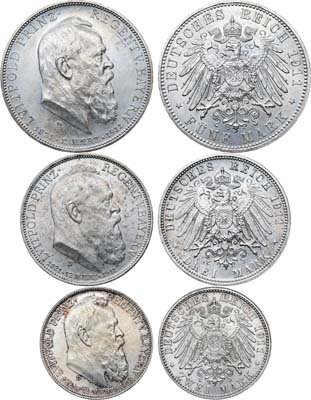 Лот №563,  Германия. Империя. Королевство Бавария. Набор из 3 монет 1911 года в честь 90-летия принца-регента Луитпольда Баварского и 25-летия его правления.
