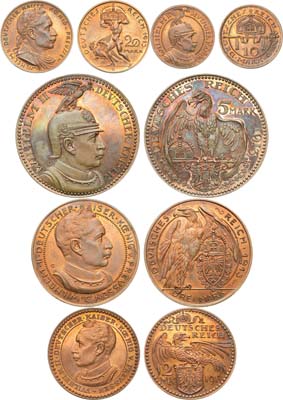 Лот №566,  Германия. Империя. Пруссия. Вильгельм II. Набор из 5 пробных монет Карла Гётца (20, 10, 5, 3, 2 марки 1913 года).