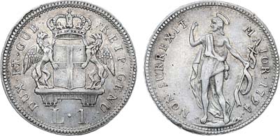 Лот №577,  Италия. Генуэсская республика. 1 лира 1794 года.