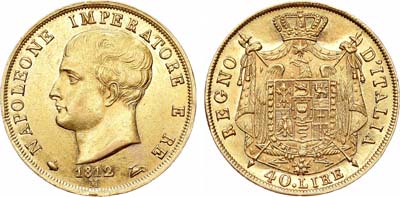 Лот №579,  Италия. Королевство. Король Наполеон I. 40 лир 1812 года.
