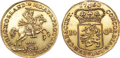 Лот №583,  Нидерланды (Республика Соединённых провинций Нидерландов). Провинция Оверэйссел. 14 гульденов 1760 года.