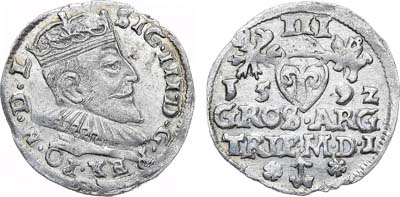 Лот №588,  Речь Посполитая. Король польский и великий князь литовский Сигизмунд III. 3 гроша (трояк) 1592 года. В слабе ННР MS 61.