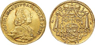 Лот №590,  Священная Римская империя. Архиепископство Зальцбург. Князь-архиепископ Сигизмунд III фон Шраттенбах. Дукат 1767 года.
