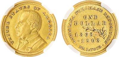 Лот №591,  США. 1 доллар 1903 года. 100 лет Луизианской покупке. Уильям Мак-Кинли. В слабе NRG AU 55.